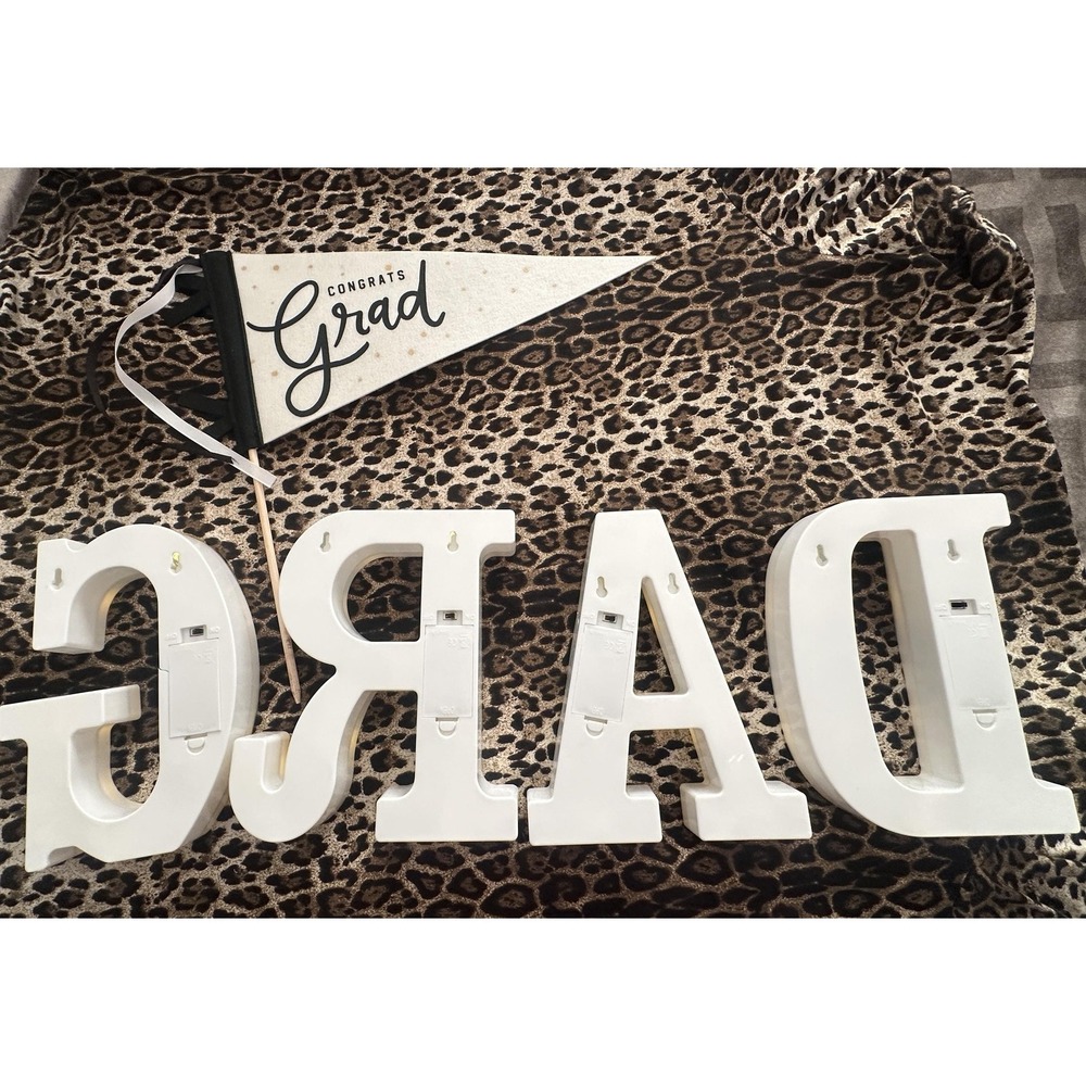 Gold Graduation GRAD Light Up LED Letters Table Decor + Congrats Grad Pennant - Picture 10 of 16